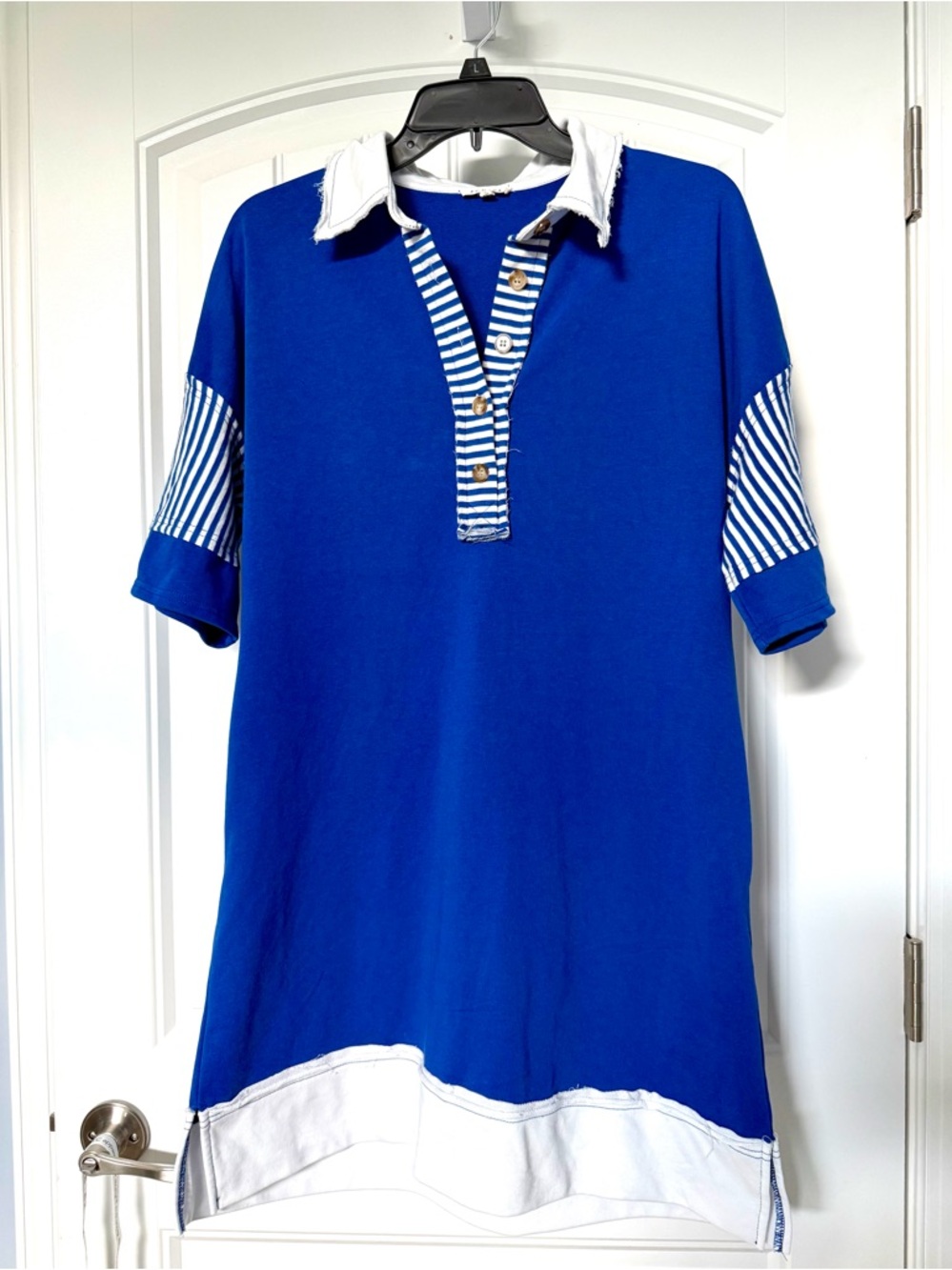 JODIFL Royal Blue Polo Tunic with White Striped Accents